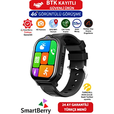 SmartBerry Z32 Görüntülü Görüşme Gps Wıfı Net Konum Gizli Dinleme Akıllı Çocuk Takip Saati Sim