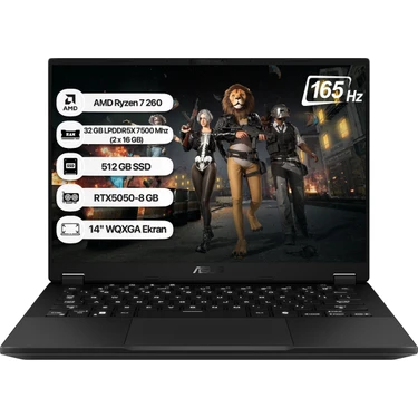 Asus Tuf Gaming A14 FA401UH-RG028 Amd Ryzen 7 260 32GB 512GB SSD RTX5050-8GB 105W Freedos 14" 165Hz