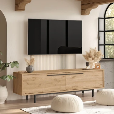 L'occi Concept Leena 160CM  Tv Ünitesi Sehpası Metal Ayaklı Sepet