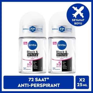 Nıvea Kadın Roll-On Deodorant Black&white Invisible Clear 25ML, 72 Saat Anti-Perspirant Ter