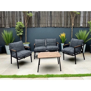 Dekoroom's 2+1+1 Zen Bahçe Takımı, Balkon, Bahçe, Cafe Mobilyası, Pofuduk Metal Çay