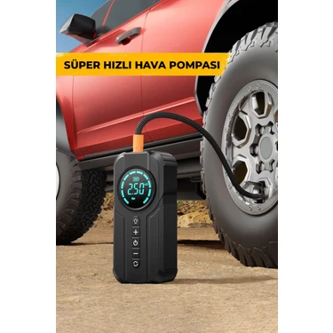 Robo Şarjlı Akü Ateşleyici 4ü Bir arada Lastik Şişirici+Powerbank+Led