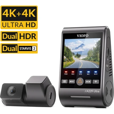 Viofo A229 Ultra 2 Kameralı Ön ve Arka 4k+4k Sony Starvis 2 Sensörlü Dual Hdr Wi-Fi 6 Gps'li Araç
