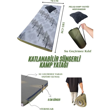 Med Online Katlanabilir Kamp Yatağı Su Geçirmez Taban 185x70x6 cm Fermuarlı Minder ile Taşınabilir
