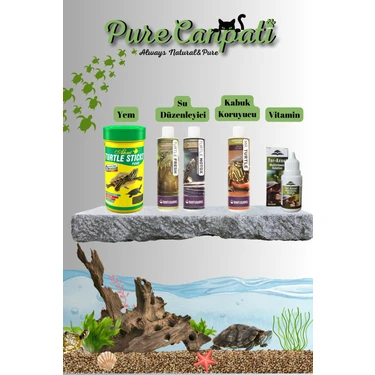 Purecanpati Kaplumbağa Bakım ve Stick Yem Seti (Vitamin, Kabuk Koruyucu ve Su