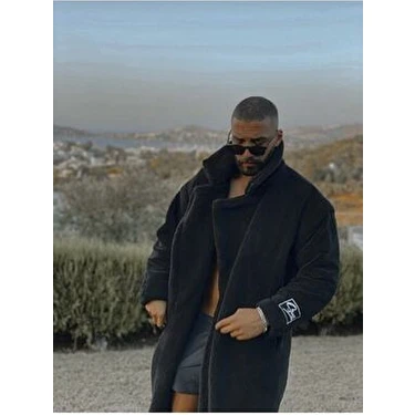 Shal Home Unisex Peluş Kaban Uzun Kol Oversize Extra Uzun Düz Kumaş Kadın