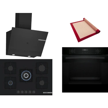 Bosch Siyah 3 Lü Ankastre Set 360 ( HUA717BA0T - PNQ7B6P30O - DWK67PJ60T  ) 75CM Wok Bek Ocak -