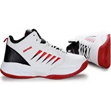 Jump 27800 Beyaz-Siyah-Kırmızı Basketbol Erkek Çocuk Spor Ayakkabı Mikrofiber Dış Materyal ile