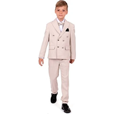 Mnk Baby & Kids Bej Kruvaze Kesim Erkek Çocuk Takım Elbise Regular Fit