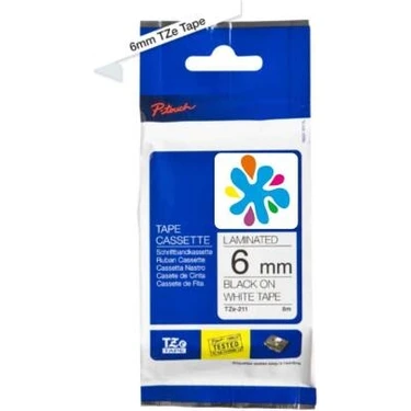 Brother TZE-211 Beyaz Üzerine Siyah Muadil Etiket Seridi 6mm x