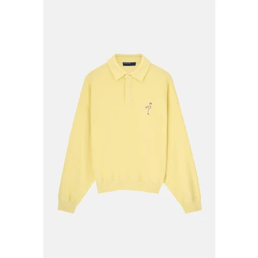 Flamingo Supersoft Oversize Polo Yaka Sweatshirt -