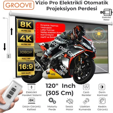 Groove Vizio Pro 120¨ Inch Blackout Işık Geçirmez Elektrikli Otomatik Kumandalı Projeksiyon Perdesi