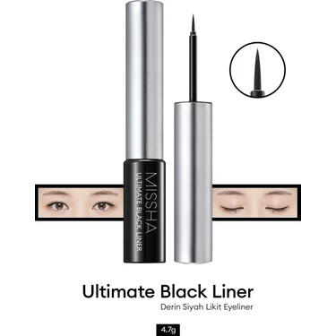 Uzun Süre Kalıcı, Yoğun Pigmentli, Ince Uçlu Likit Eyeliner Mıssha Ultimate Black