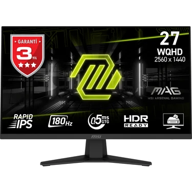 Msı 27" Mag 274QF 2560X1440 (Wqhd) 16:9 Flat Rapıd IPS 180HZ  0.5ms (Min.) Adaptıve-Sync Gamıng
