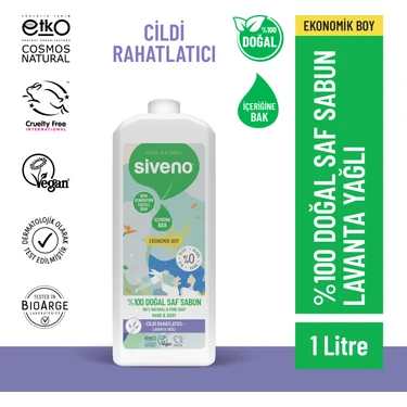 Siveno %100 Doğal Sıvı Kastil Sabun Lavanta Yağlı Cildi Nemlendirici Bitkisel Vegan 1000
