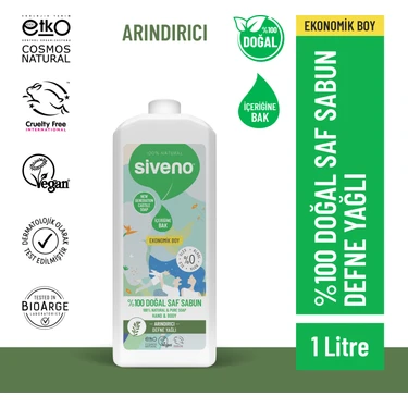 Siveno %100 Doğal Sıvı Kastil Sabun Defne Yağlı Yoğun Nemlendirici Arındırıcı Bitkisel Vegan 1000