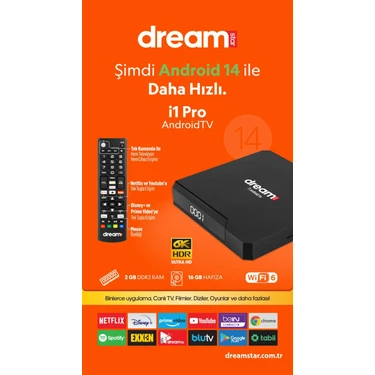 Dreamstar i1 Pro Android TV Box 6K Ultra HD Android 14 2 GB RAM Wi-Fi Bağlantı