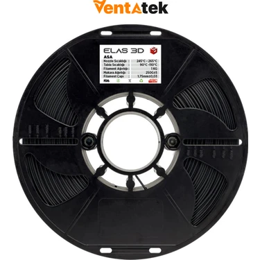 Elas 3D Siyah Asa Filament - 1.75MM - 1
