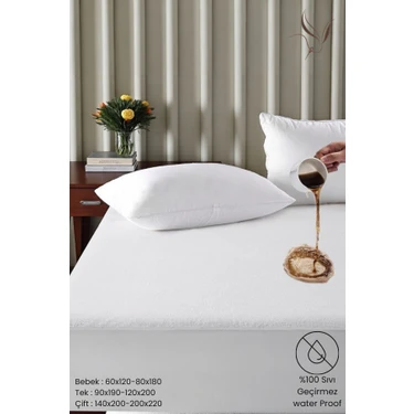 Vessino Home Alez Fitted Beyaz Pamuklu Su Sıvı Geçirmez Yatak Koruyucu Tek Çift Kişilik Terletmeyen