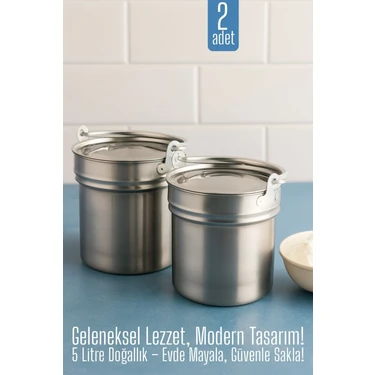 2 Li Yoğurt Bakracı – Paslanmaz Çelik 5 Litre | Kapaklı, Hijyenik ve Dayanıklı