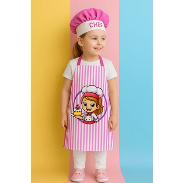 Ays Home Anaokulu Çocuk Pembe Çizgili Önlük ve Şapka