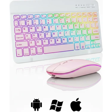 Microcase AL7815 Rgb Bluetooth Klavye ve Mouse Set Pembe Tablet ve Telefonlar İçin Dayanıklı Yapı