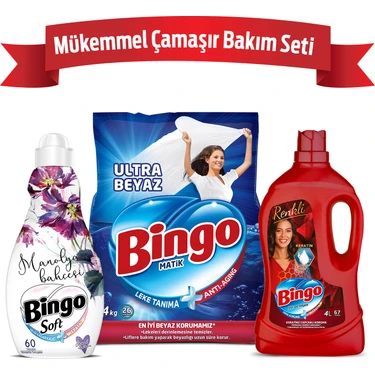 "Mükemmel Çamaşır Bakım Seti ; 4 kg Toz Çamaşır Deterjanı Ultra Beyaz +Sıvı Deterjan 4 L Renkli +