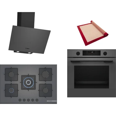 Bosch Gri 3 Lü Ankastre Set 390 ( HUA736EN0T - PNQ7B9P30O - DWK64PJ70T  ) 75CM Wok Bek Ocak - Buhar