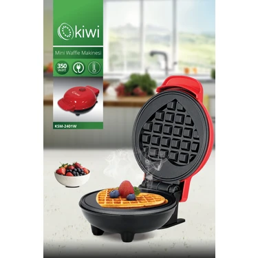 Kiwi KSM-2401W Mini Waffle Makinesi 350W Kalp Yüzey Şekilleri Yapışmaz Plaka Özelliği