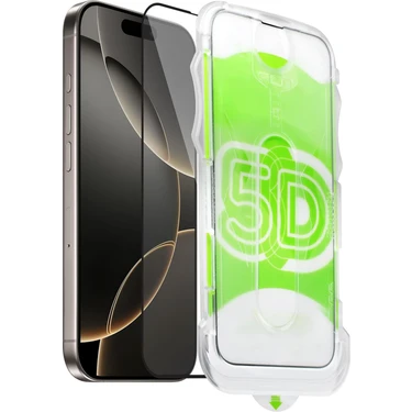 iPhone 17 Uyumlu Kolay Uygulama Aparatlı Siyah Çerçeveli Tam Kapatan Cam Ekran