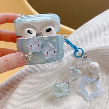 Airpods 4. Nesil 2024 Uyumlu 3D Yıldız Oyuncak Gökkuşağı Askılı Tutamaçlı Kulaklık