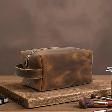 Luqa Leather, El Yapımı Hakiki Deri Seyahat Makyaj Çantası | Erkek Kadın Bakım Organizeri | Premium