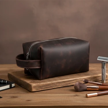 Luqa Leather, El Yapımı Hakiki Deri Seyahat Makyaj Çantası | Erkek Kadın Bakım Organizeri | Premium