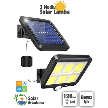 120 Ledli Sensörlü Güneş Enerjili 3 Mod 4,5 Metre Kablolu Solar Sokak