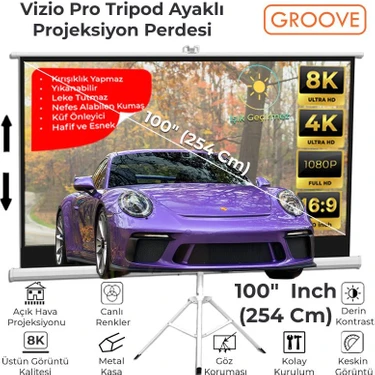 Groove Vizio Pro 100¨INCH 220X125CM Blackout Işık Geçirmez Tripod Ayaklı Projeksiyon Perdesi