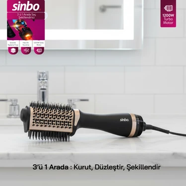 Sinbo SHD-1731 3 In 1 Hava Üflemeli Saç Şekillendirici ve Düzleştirici Fön Tarağı Seramik Plaka