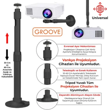 Vankyo Groove 30-60CM Alüminyum Projeksiyon Cihazı Tavan Askı Aparatı Duvar Bağlantı Aparatı