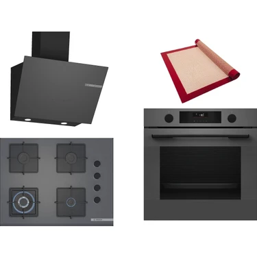 Bosch Gri 3 Lü Ankastre Set 426 ( HUA736EN0T - POH7C9P30O - DWK66PJ70T  ) 67CM Wok Bek Ocak - Buhar