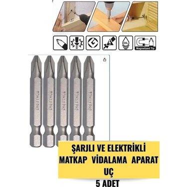5 Adet - Ph2 - 50 mm Bits Uç- Şarjlı Matkap Vidalama Bits