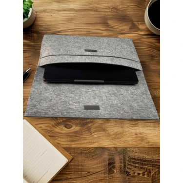 Gri Keçe Laptop Kılıfı 15.6 & 16 Inç Macbook ve Gamebook Uyumlu Koruyucu Tablet ve Evrak