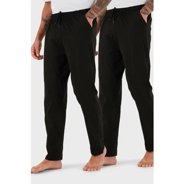 Buratti Pamuklu Regular Fit Normal Bel Düz Paça Cepli 2'li Paket Pijama Altı Erkek Pijama Altı