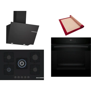 Bosch Siyah 3 Lü Ankastre Set 440  ( HJG852YB0T - PNQ7B6P30O - DWK66PJ60T  ) 75CM Wok Bek Ocak - 3D