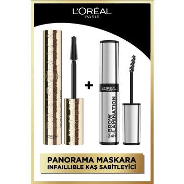 L'oreal Paris Panorama Hacim Veren Maskara Siyah + Infaillible 24H Brow Lamination Şeffaf Kaş