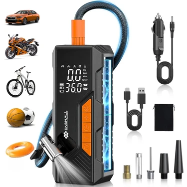 Dijital Göstergeli LED Işıklı Taşınabilir 4500MAH  Araç Lastik Şişirme Hava