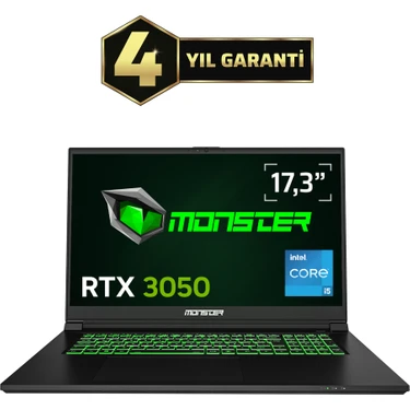 Monster Abra A7 V15.3 Intel Core i5 13500H 16 GB RAM 500 GB SSD 6 GB RTX 3050 FreeDOS 17,3" FHD 144