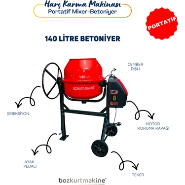 Bozkurt 140 Litre Harç Karma Makinası