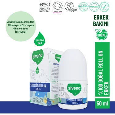 Siveno %100 Doğal Roll On Erkek Deodorant Ter Kokusu Önleyici Bitkisel Leke Bırakmayan Vegan 50