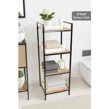 4 Katlı Ahşap Banyo Rafı - Banyo Düzenleyici Havluluk Organizer Çok Amaçlı Dolap Banyo
