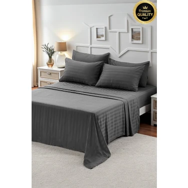 Vessino Home Çizgili Pamuk Saten Çift Kişilik Nevresim Takımı %100 Pamuk Saten (160x200 lastikli