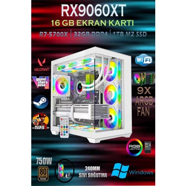 TCW90 Ryzen 7 5700X 32GB 1tb M.2 SSD RX9060XT 16GB Sıvı Soğutmalı Beyaz Masaüstü Oyuncu Bilgisayarı hepsiburada